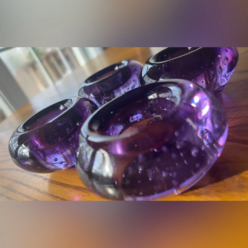 IKEA Purple Art Glass PaperweightVotive TeaLight Candle Holder Controlled Bubble